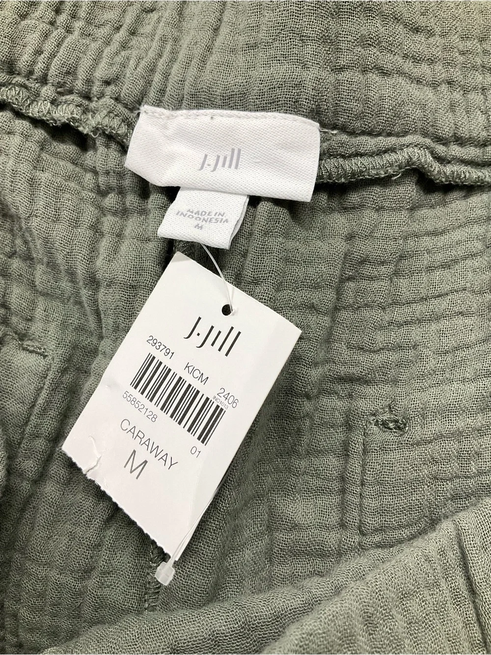 J. Jill Double Gauze Cotton Wide Leg Pants Cropped Olive Green Pockets M NWT